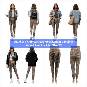 MICHI NY High-Waisted Mesh Ladder Leggings Animal Speckle Print Size XS